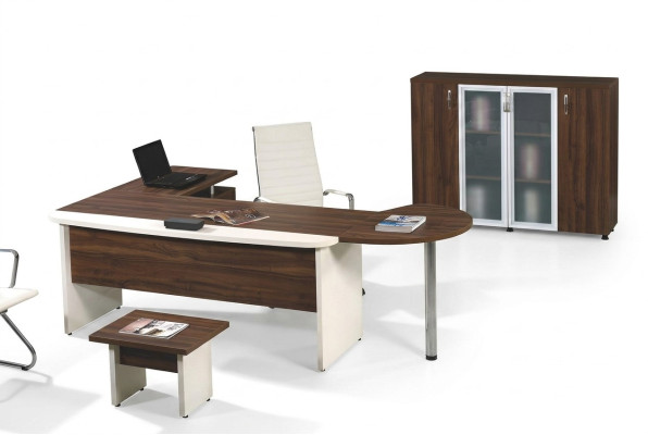 Classic Office Furniture Set 3-piece Corner Desk Complete Office Wood Brown