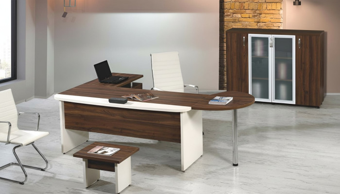 Group Office Corner Desk Home Office Furniture Cabinet 3-piece Wood Brown