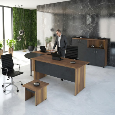 Luxury Set Office Desk Computer Furniture Work Table 3-piece Wood Grey