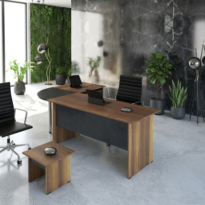 Luxury Set Office Desk Computer Furniture Work Table 3-piece Wood Grey
