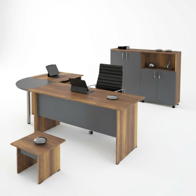 Luxury Set Office Desk Computer Furniture Work Table 3-piece Wood Grey