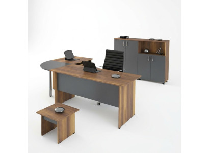 Luxury Set Office Desk Computer Furniture Work Table 3-piece Wood Grey