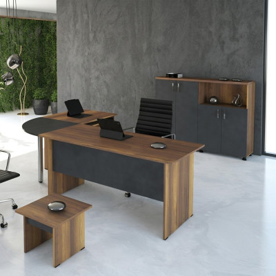 Classic Office Furniture Set 3-Piece Corner Office Desk Complete Office Wood Gray Office