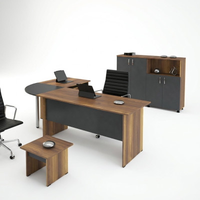 Classic Office Furniture Set 3-Piece Corner Office Desk Complete Office Wood Gray Office
