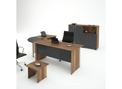Classic Office Furniture Set 3-Piece Corner Office Desk Complete Office Wood Gray Office