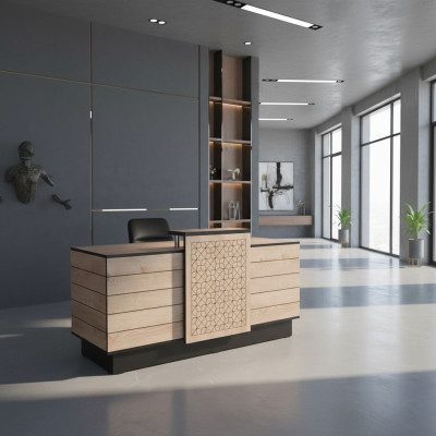 Reception desk reception counter office hotel wood brown table