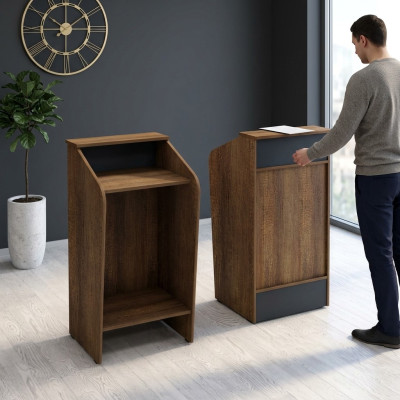 Reception desk counter office hotel wood brown table