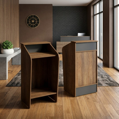 Reception desk counter office hotel wood brown table