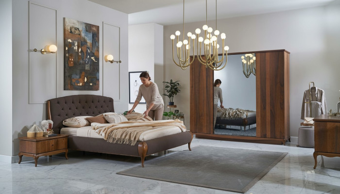 Double Bed Complete Bedroom Bed Set 4-piece Bed Frame Brown 180