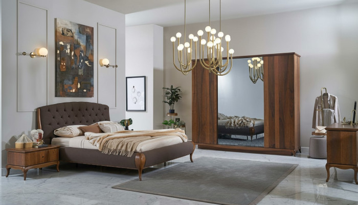 Double Bed Complete Bedroom Bed Set 4-piece Bed Frame Brown 180