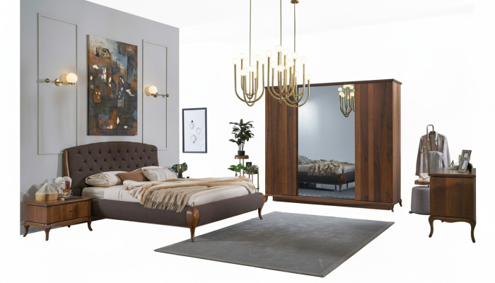 Double Bed Complete Bedroom Bed Set 4-piece Bed Frame Brown 180