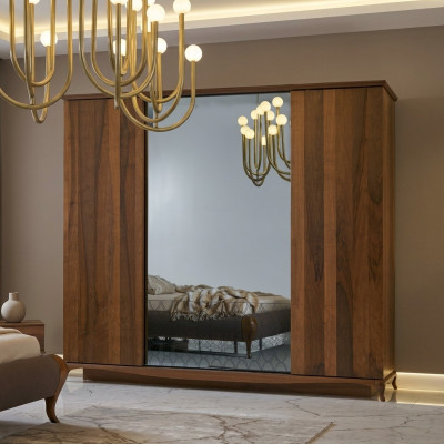 Wardrobe Cupboard Wooden Cabinet Brown Mirror Bedroom Wardrobe