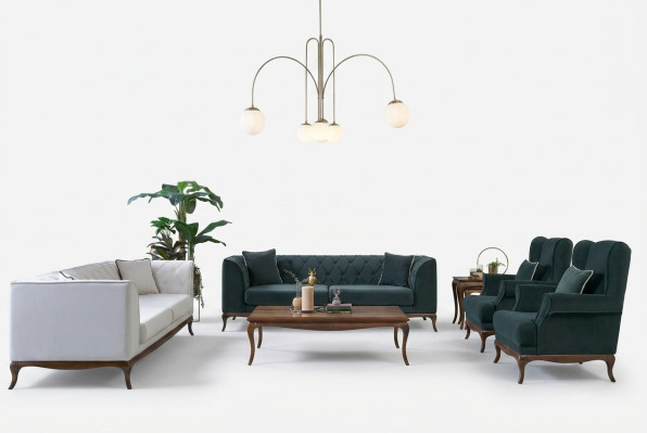 Sofa set three-seater armchair two-seater fabric sofa green upholstered sofas