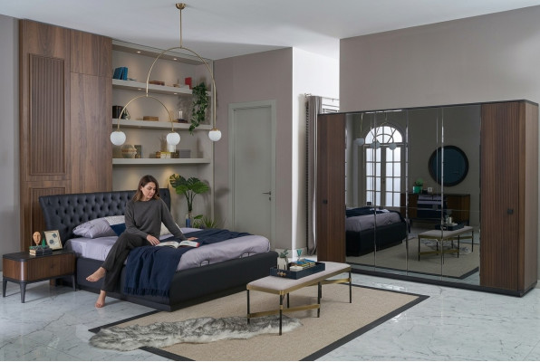 Double Bed Complete Bed Frame Bed Set 4-Piece Bedroom Black