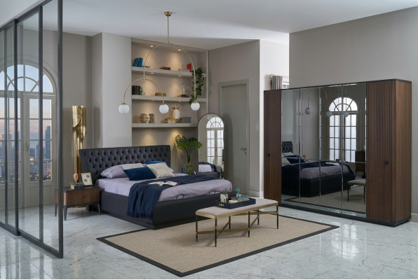Double Bed Complete Bed Frame Bed Set 4-Piece Bedroom Black