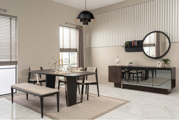 Dining room dining set dining room furniture dining nook set 8-piece wood brown table