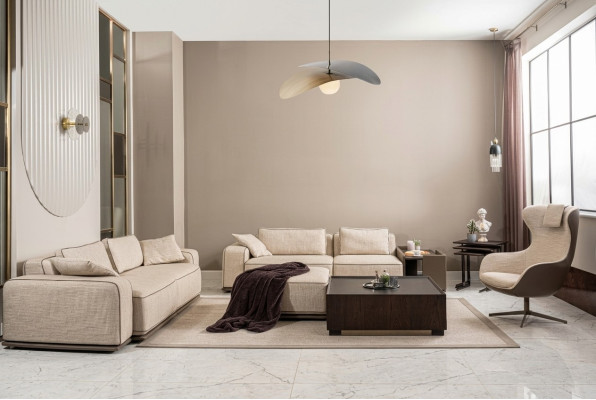 Luxury Sofa Set Three-Seater Sofa Fabric Sofa Beige Upholstered Sofas Armchair