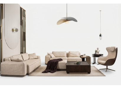 Luxury Sofa Set Three-Seater Sofa Fabric Sofa Beige Upholstered Sofas Armchair