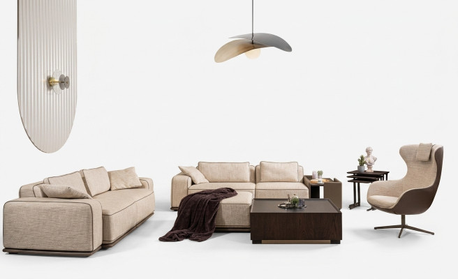 Sofa set three-seater sofa fabric sofa beige upholstered sofas armchair set