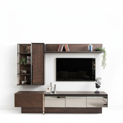 Wall unit TV stand shelves RTV lowboard sideboard brown wood cabinet
