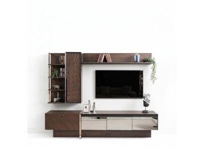 Wall unit TV stand shelves RTV lowboard sideboard brown wood cabinet