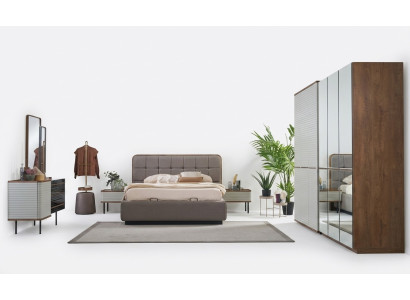 Modern bedroom set 7-piece double bed complete brown wood bed