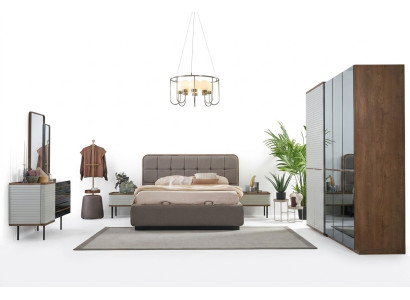 Bedroom Complete Set 5-piece Double Bed Brown Wood Bed Bed Frame