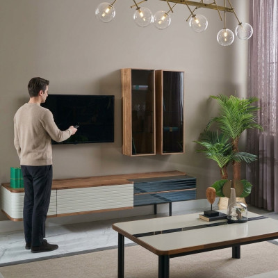 Wall unit TV stand RTV lowboard sideboard brown wood cabinet modern