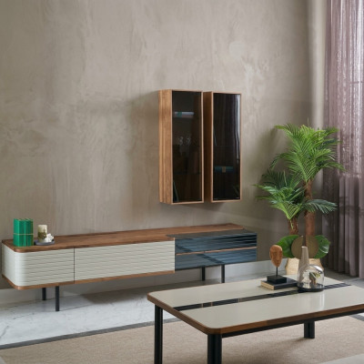 Wall unit TV stand RTV lowboard sideboard brown wood cabinet modern