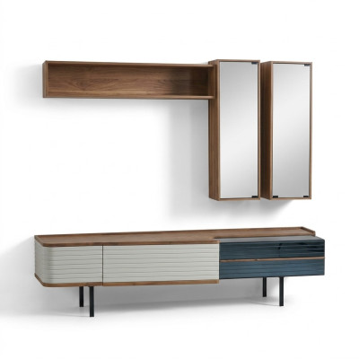 Wall unit TV stand RTV lowboard sideboard brown wood cabinet modern
