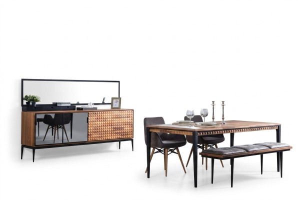 Group dining corner dining room dining set dining room furniture set 8-piece wood brown