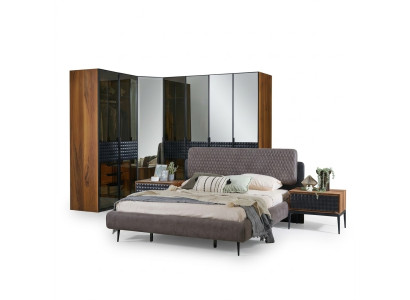 Luxury Bedroom Double Bed Brown Wood Bed Frame Set 4pc Design