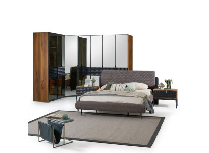 Bed Design Bedroom Double Bed Brown Wood Bed Frame Set 4-piece