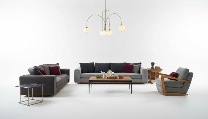 Sofa Set Complete Sofa Upholstered Sofas Grey Set 3-piece New