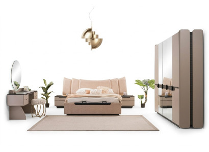 Double bed complete bed bedroom modern beige set 6-piece wardrobe