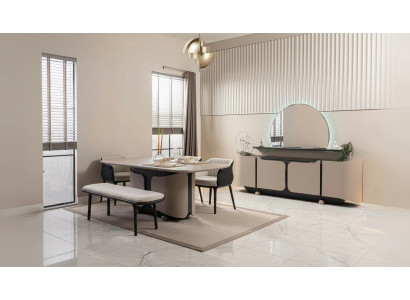 Dining room furniture dining corner dining room dining set 8-piece wood beige suite