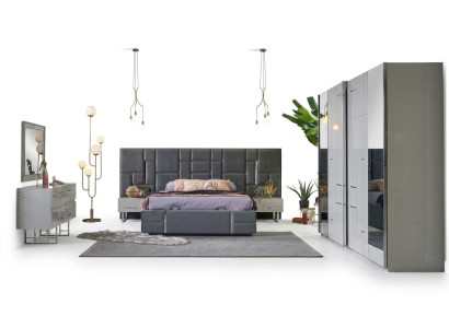Bed frame bedroom double bed gray wood set 6-piece wardrobe