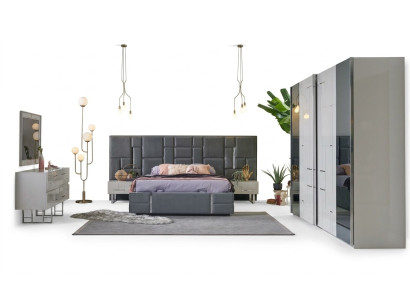 Double bed bed frame bedroom gray wood set 6-piece wardrobe