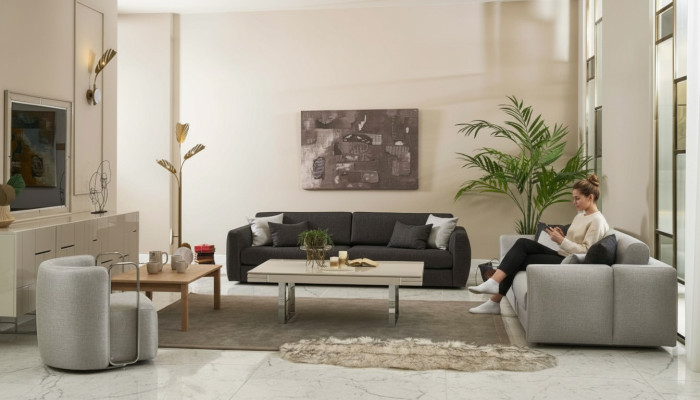 Complete sofa set, fabric sofa upholstered sofas, gray set 3-piece, new.