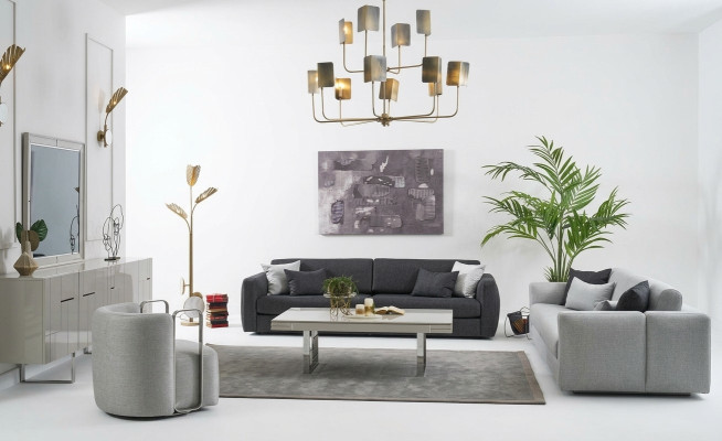 Complete sofa set, fabric sofa upholstered sofas, gray set 3-piece, new.