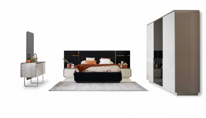 Bedroom bed frame set double bed wood set 6-piece blue design
