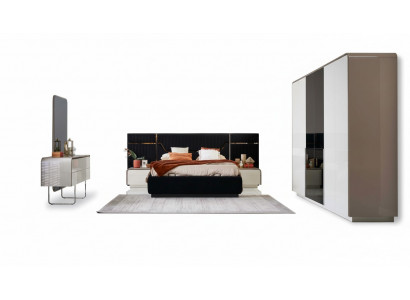 Bedroom bed frame set double bed wood set 6-piece blue design