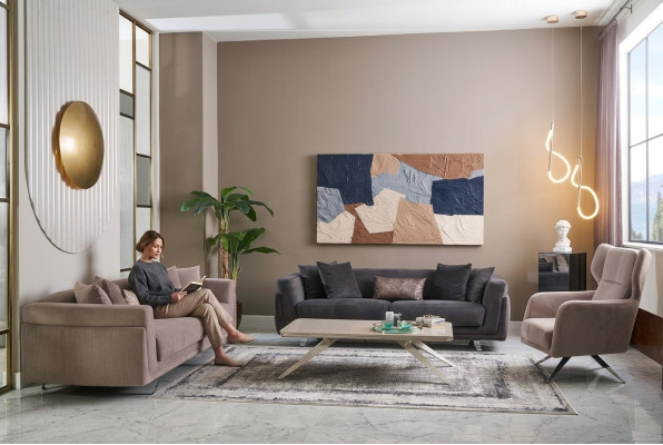 Sofa Set Complete Sofas Fabric Sofa Upholstered Sofas Beige Set 3-piece