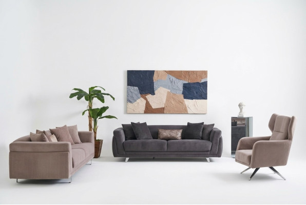 Sofa Set Complete Sofas Fabric Sofa Upholstered Sofas Beige Set 3-piece