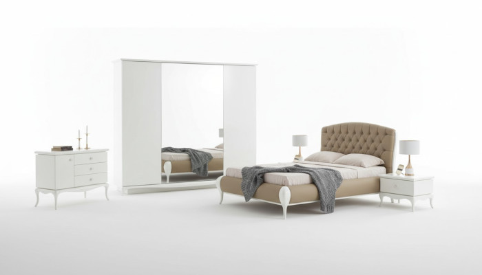 Double Bed Set Frame Complete Bedroom Bed 6 Pieces White