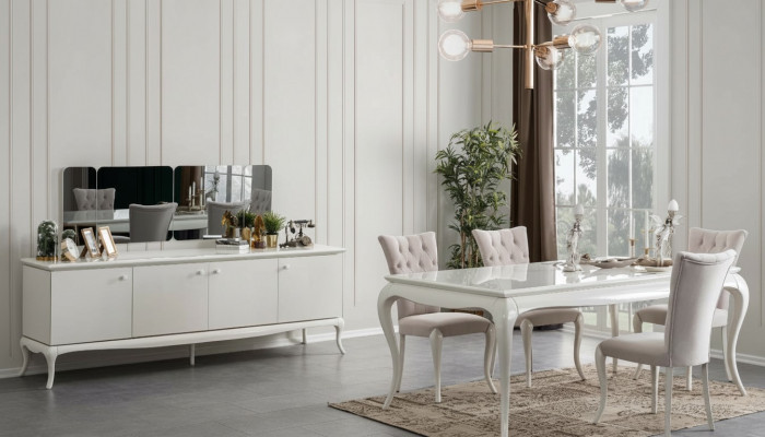 Dining set dining nook dining room dining table wood white set 7-piece sideboard