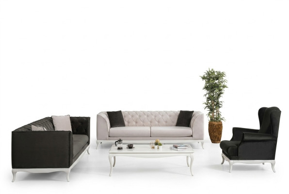 Chesterfield Complete Fabric Sofa Sofas Upholstered Sofa Set 4-piece Black