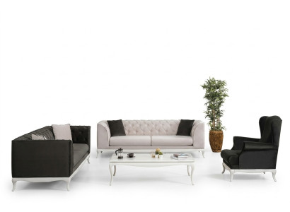Chesterfield Complete Fabric Sofa Sofas Upholstered Sofa Set 4-piece Black