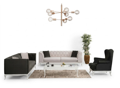 Complete Chesterfield Couch Upholstered Sofa Set 3-piece Fabric Sofa Black