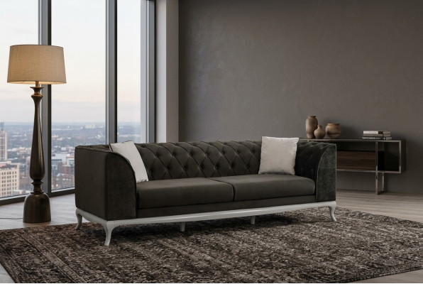 Living room three-seater Chesterfield couch sofa 3-seater black fabric fabric sofa